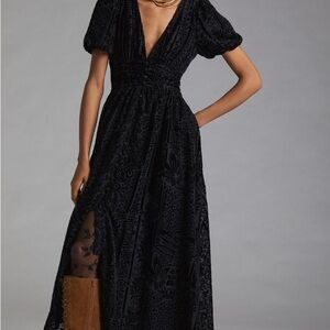 Anthropologie Burn Out Puff-Sleeved Midi Dress